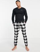 Hollister Lounge Set Sweatpants And Long Sleeve Top In Black Check With Logo