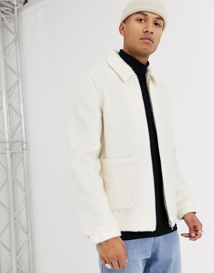 Asos Design Faux Fur Harrington Jacket In White