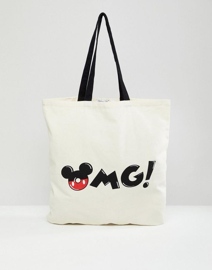 Bershka Mickey Mouse Logo Shopper - White