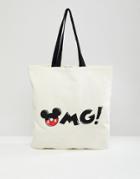 Bershka Mickey Mouse Logo Shopper - White