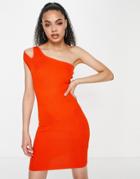 Threadbare Knit One Shoulder Mini Dress In Orange