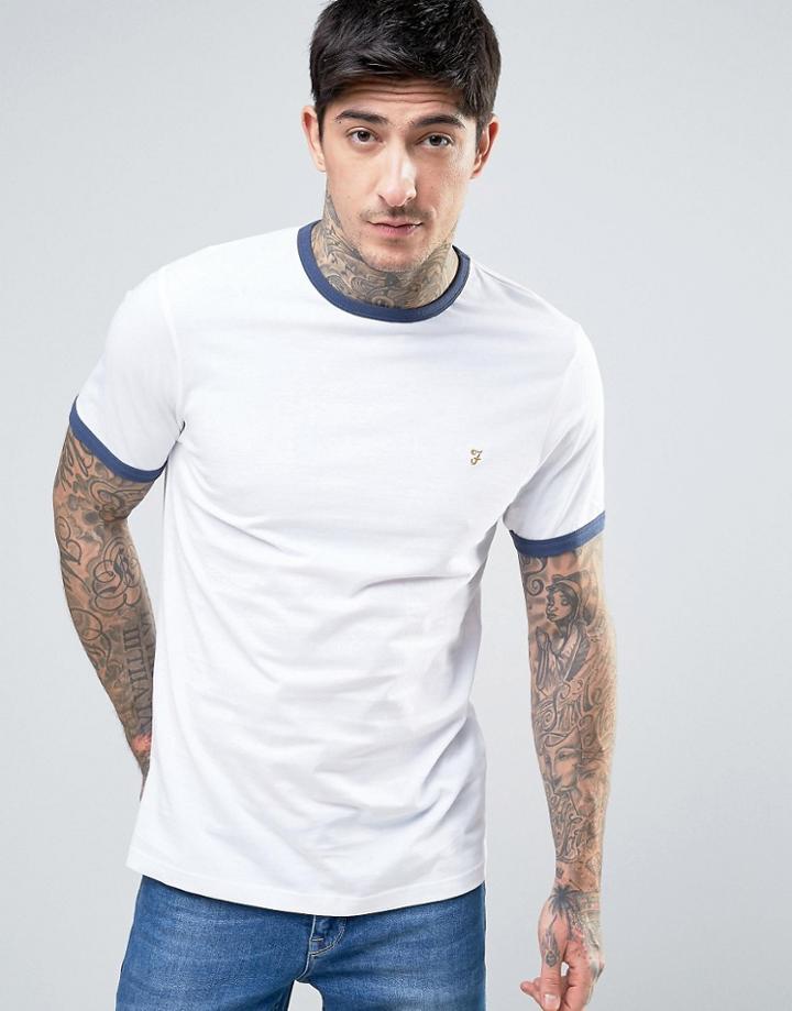 Farah Groves Ringer T-shirt Slim Fit In White/blue - White