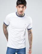 Farah Groves Ringer T-shirt Slim Fit In White/blue - White