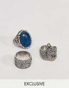 Reclaimed Vintage Chunky Ring Pack In Burnished Silver With Snake And Stone - Silver