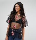 Asos Tall All Over Embroidered Ruffle Hem Top - Multi