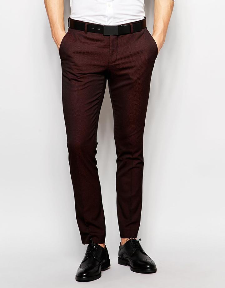 Selected Homme Skinny Luxe Polka Dot Suit Pants - Burgundy