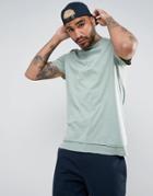 Asos Longline T-shirt With Layered Hem And Raw Edges - Green