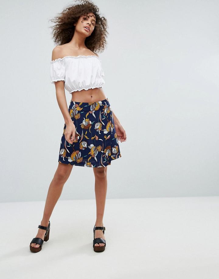 Traffic People Floral Print Wrap Skirt - Navy