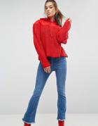 Asos Sweater With Hood In Knit And Sweat Mix - Red