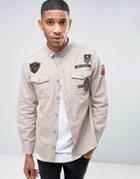 Brave Soul Military Arm Badge Shirt - Stone