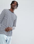 Asos Stripe Long Sleeve T-shirt In Navy And White - White