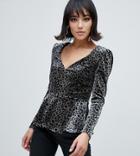 River Island Velvet Blouse With Sweetheart Neckline In Leopard - Brown