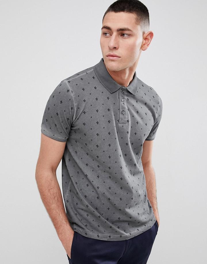 Brave Soul All Over Cactus Print Polo Shirt - Gray