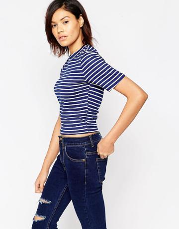 Tired Of Tokyo Striped Short Sleeve Top - Blue