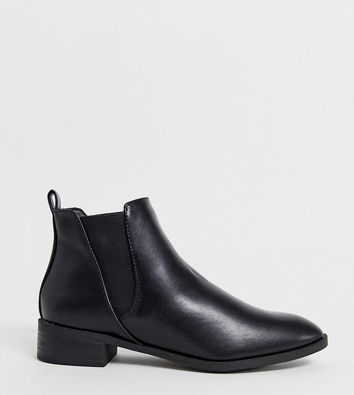 Simply Be Florence Wide Fit Flat Chelsea Boots In Black - Black