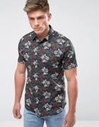 New Look Regular Short Sleeve Poplin Shirt With Floral Print - Red