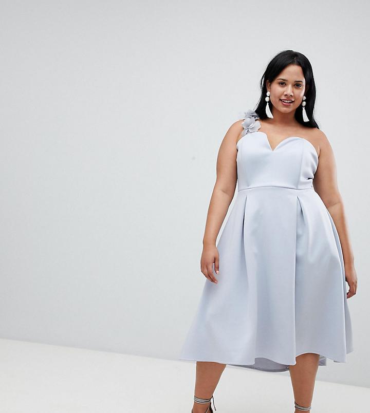 Asos Design Curve Premium Corsage Strap Prom Dress-blue