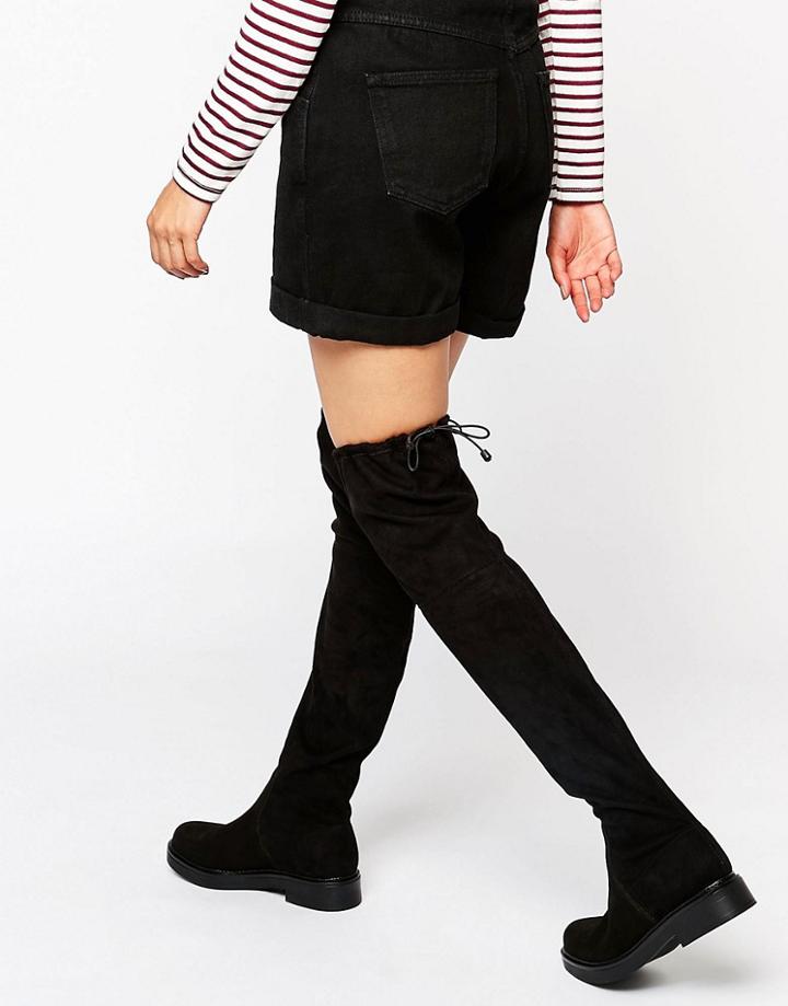 Kg By Kurt Geiger Trooper Chunky Flat Suede Over The Knee Boots - Black