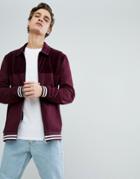 Asos Harrington Jacket With Velour Cord Panel And Tipping - Red
