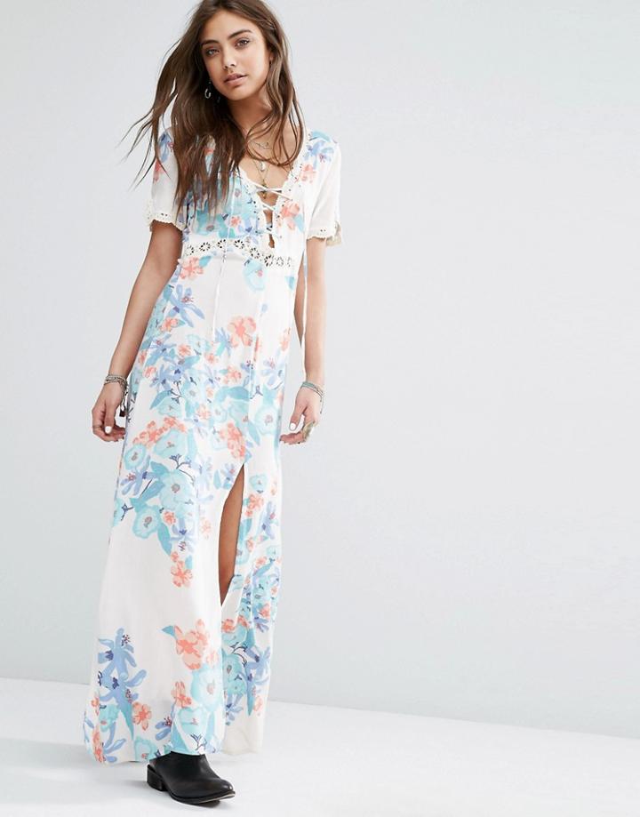 Somedays Lovin Daydreamer Lace Up Front Festival Floral Maxi Dress - Multi