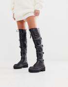 Lamoda Black Extreme Lace Up Flat Over The Knee Boots