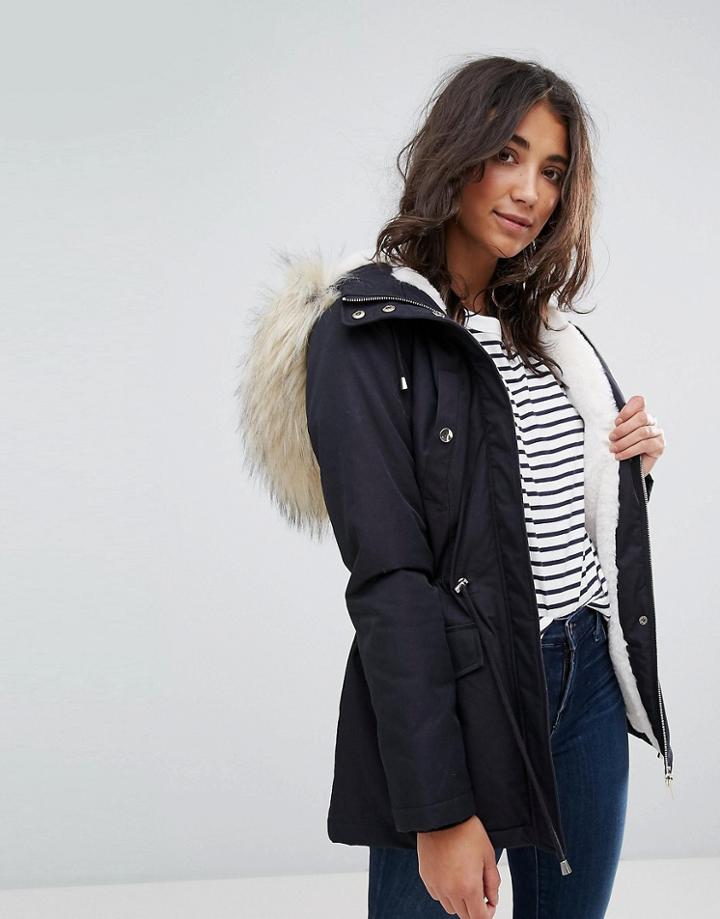 Miss Selfridge Faux Fur Collar Parka - Multi