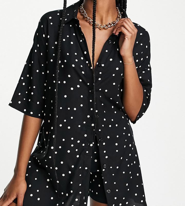 Esmee Beach Shirt In Black Base Polka Dot - Part Of A Set-multi