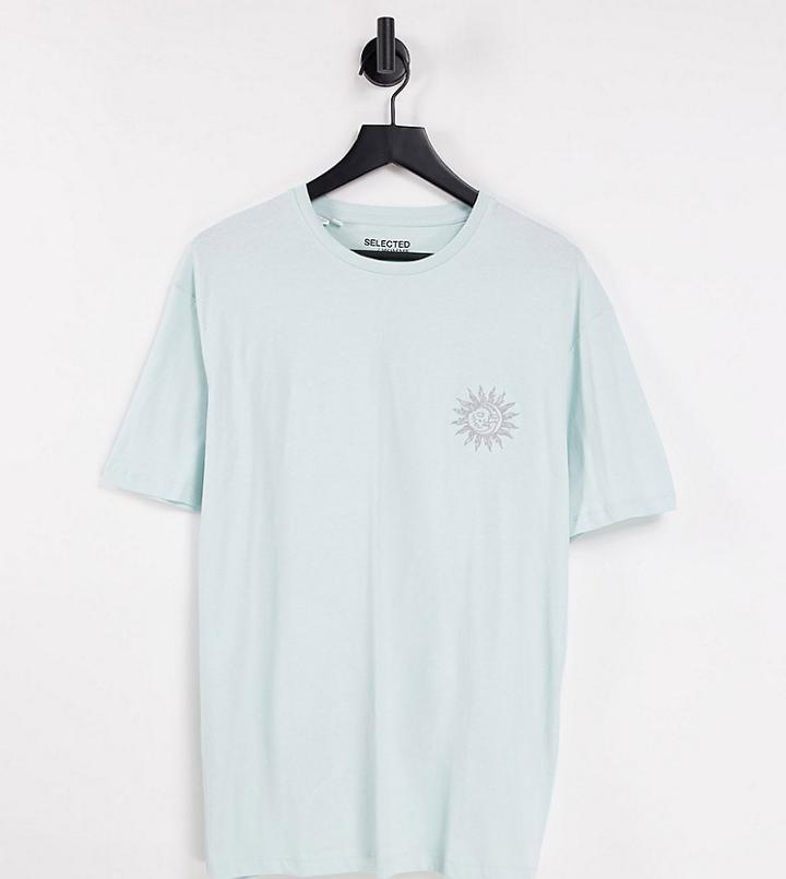 Selected Homme Oversized T-shirt With Sun Embroidery In Blue Exclusive At Asos-blues