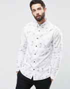 Only & Sons Shirt With All Over Feather Print - White