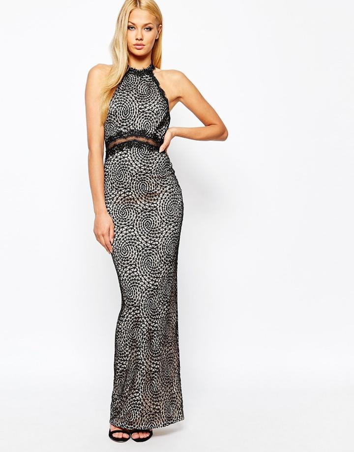 Michelle Keegan Loves Lipsy High Neck Lace Maxi Dress With Trim Detail - Black