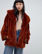 Weekday Super Soft Faux Fur Coat In Brown - Brown