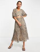 Asos Design Wraparound Pleated Midi Dress In Floral Print-multi