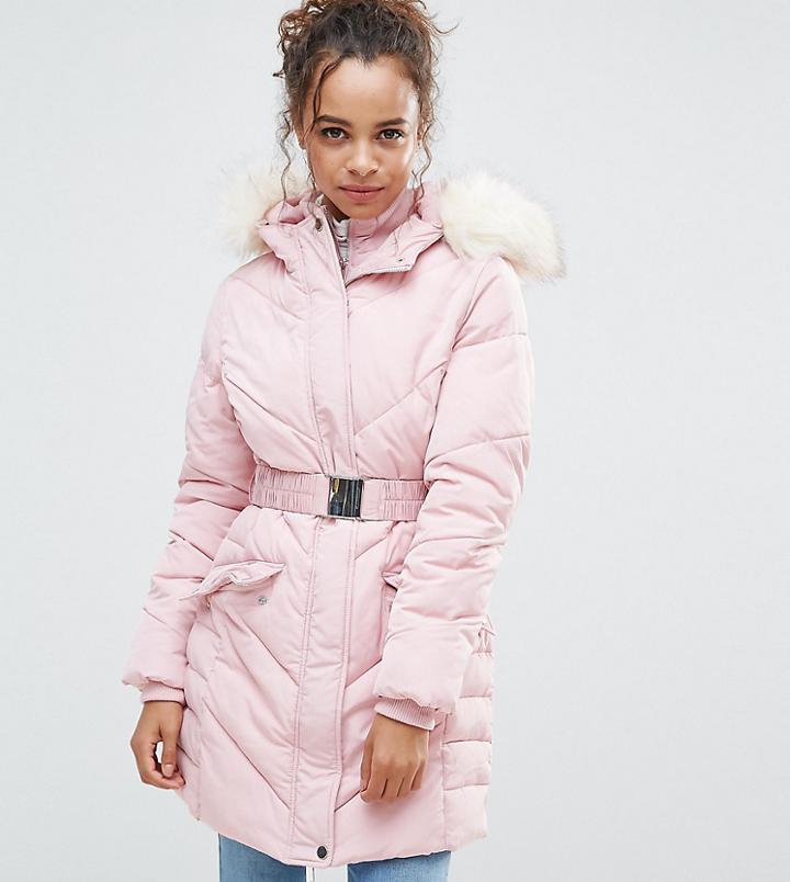 Miss Selfridge Petite Padded Belted Waist Jacket - Beige