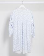 Pieces Smock Dress In White And Blue Floral-multi