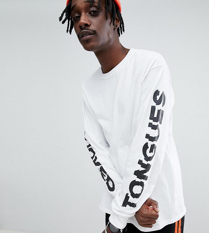 Crooked Tongues Long Sleeve T-shirt With Sleeve Print In White - Black