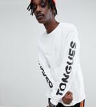 Crooked Tongues Long Sleeve T-shirt With Sleeve Print In White - Black