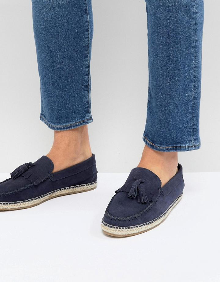 Frank Wright Tassel Espadrilles In Navy Suede - Navy
