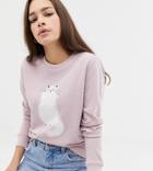 We Are Hairy People Organic Cotton Sweatshirt With Hand Painted Cat - Purple