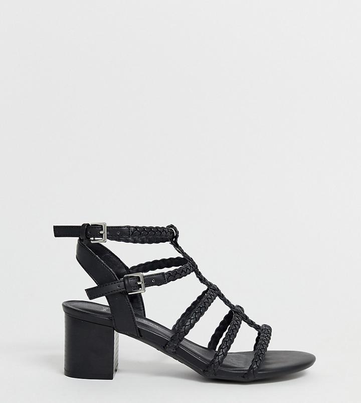 New Look Wide Fit Pu Plaited Block Heeled Sandal In Black - Black