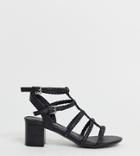 New Look Wide Fit Pu Plaited Block Heeled Sandal In Black - Black
