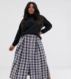 Asos Design Curve Check Midi Skirt With Button Front-multi