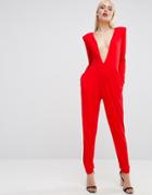 Asos Jersey Jumpsuit With Extreme Plunge - Red