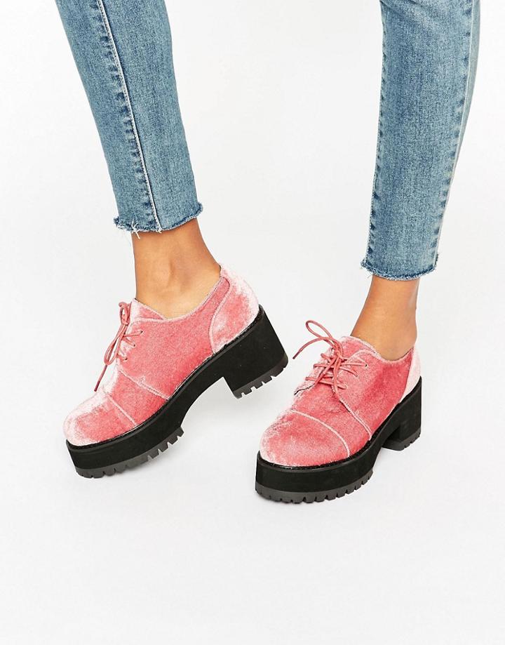 Asos Obaca Chunky Velvet Lace Up Shoes - Pink