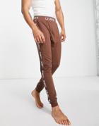 Le Breve Lounge Back Tape Sweatpants In Chocolate - Part Of A Set-brown