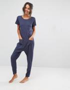 Asos Lounge Ribbed Short Sleeve Jersey Jumpsuit - Navy