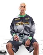 Asos Design Oversized Sweatshirt In Black All Over Print With Motocross Graphics - Part Of A Set