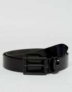 Asos Slim Belt In Patent Black Leather - Black