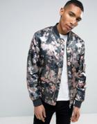 Asos Bomber Jacket With Floral Camo Print - Multi