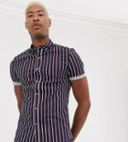 Asos Design Tall Skinny Stretch Stripe Shirt In Navy