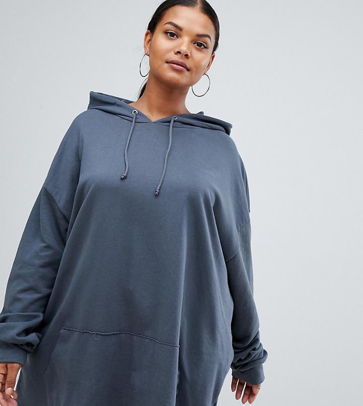 Prettylittlething Plus Oversized Longline Hoody In Blue - Gray